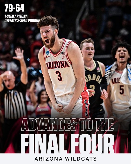APP下载-亚利桑那大学淘汰普渡大学晋级4强 25年来首次打进NCAA锦标赛4强